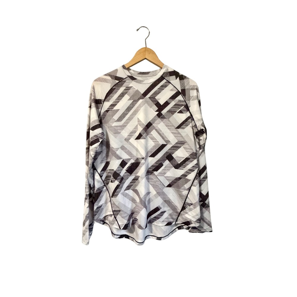 Coolibar Accelera Tee Long Sleeve UPF 50+ Sun Shirt Grey Geometric Print Mens M